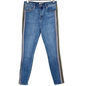 Unpublished High Rise Skinny Jeans  Olive‎ Pink Side Stripe Size 28 #189